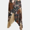 Floral Print Mesh Patchwork Asymmetric Hem Skirt>MICAS Discount