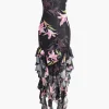 Floral Print Mesh Ruffle Layered Strapless Midi Dress>MICAS Discount