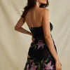 Floral Print Mesh Ruffle Layered Strapless Midi Dress>MICAS Discount