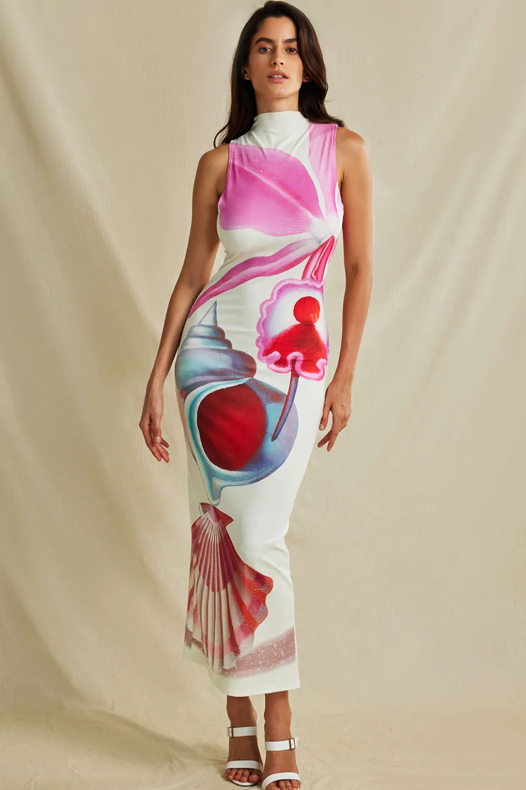 Floral Print Mock Neck Slit Sleeveless Maxi Dress>MICAS Clearance