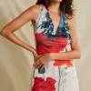 Floral Print Ruffle Backless V-neck Halter Mini Dress>MICAS Clearance
