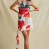 Floral Print Ruffle Backless V-neck Halter Mini Dress>MICAS Clearance