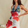 Floral Print Ruffle Backless V-neck Halter Mini Dress>MICAS Clearance