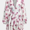 Floral Print Ruffle V-Neck Long Sleeve Mini Dress>MICAS New