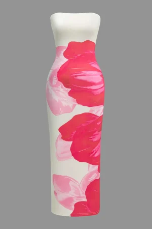 Floral Print Strapless Midi Dress>MICAS Online