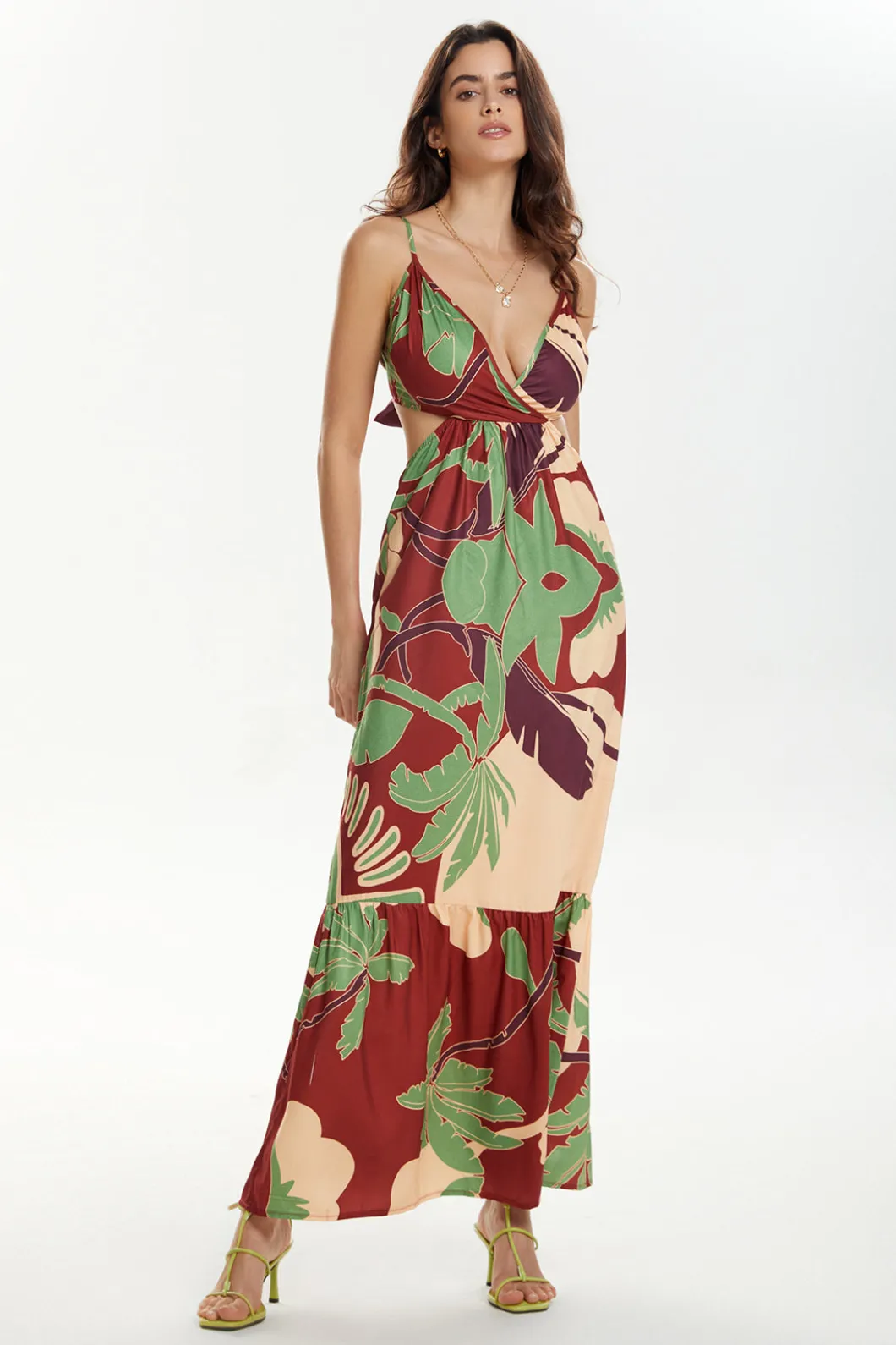 Floral Print Tie Back Ruffle Maxi Dress>MICAS Best