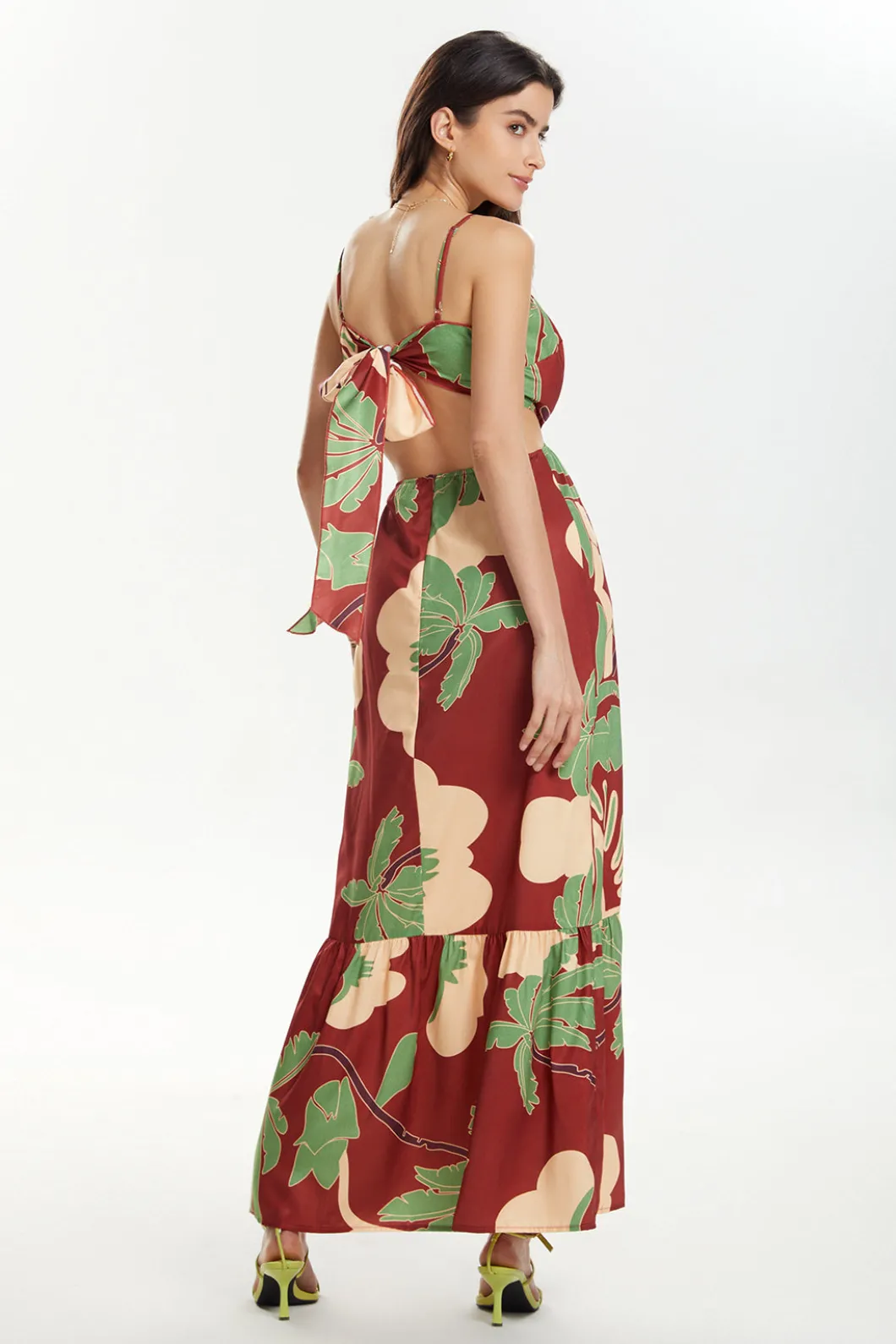 Floral Print Tie Back Ruffle Maxi Dress>MICAS Best