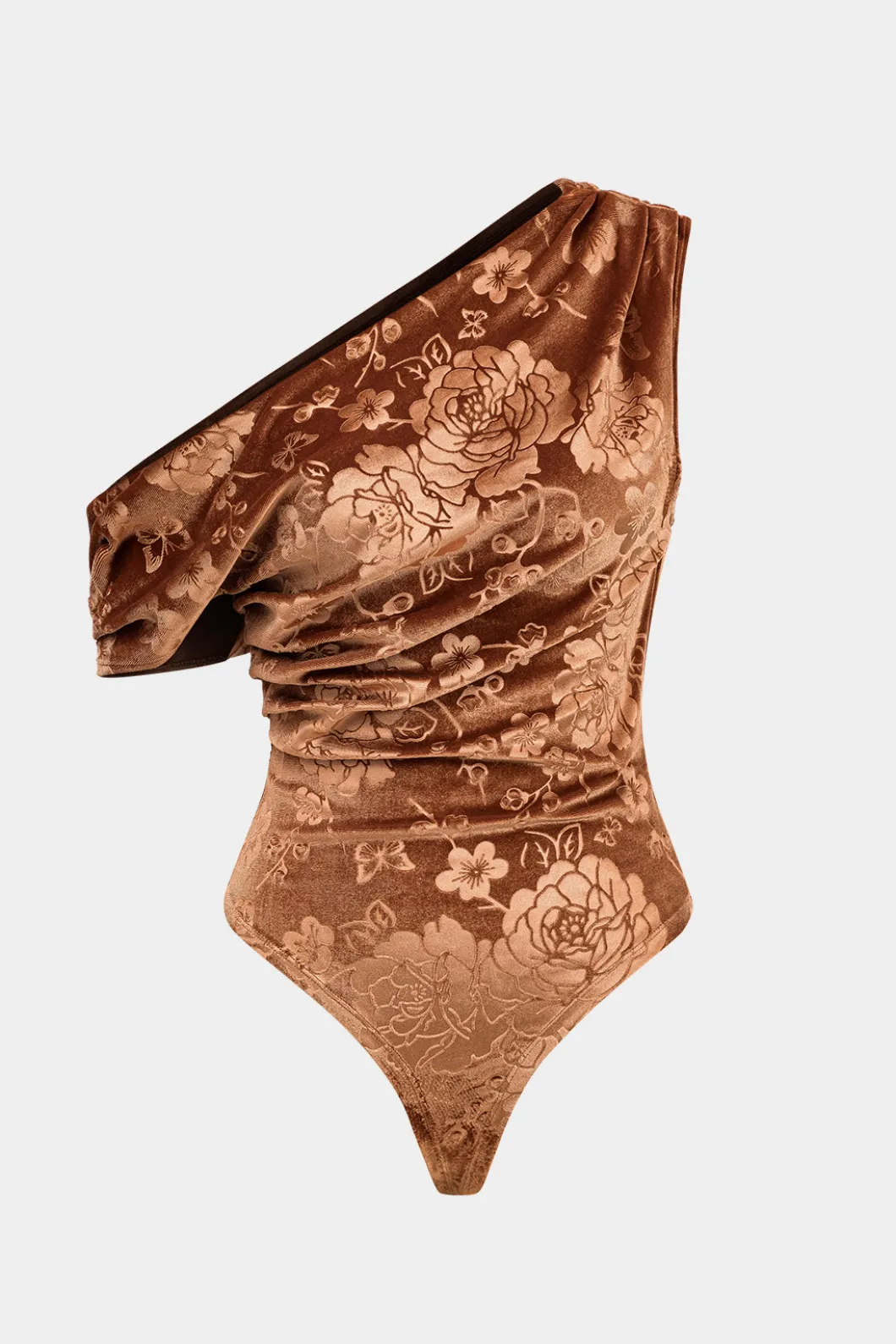 Floral Print Velvet Asymmetrical Bodysuit>MICAS Outlet