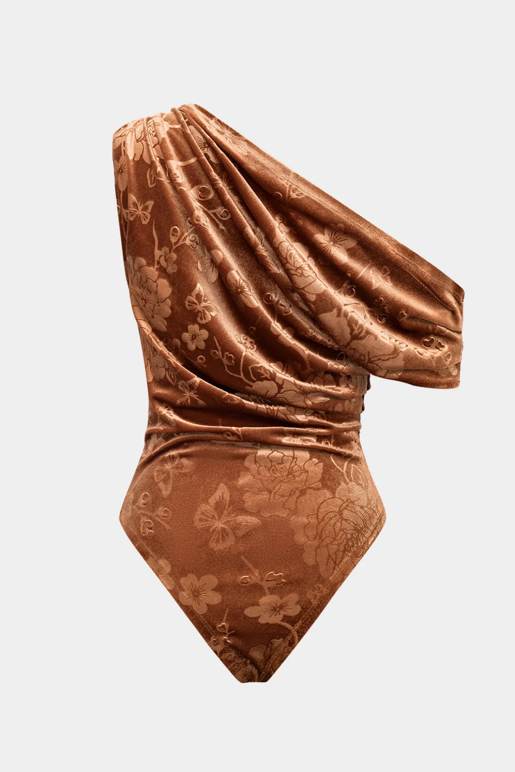 Floral Print Velvet Asymmetrical Bodysuit>MICAS Outlet