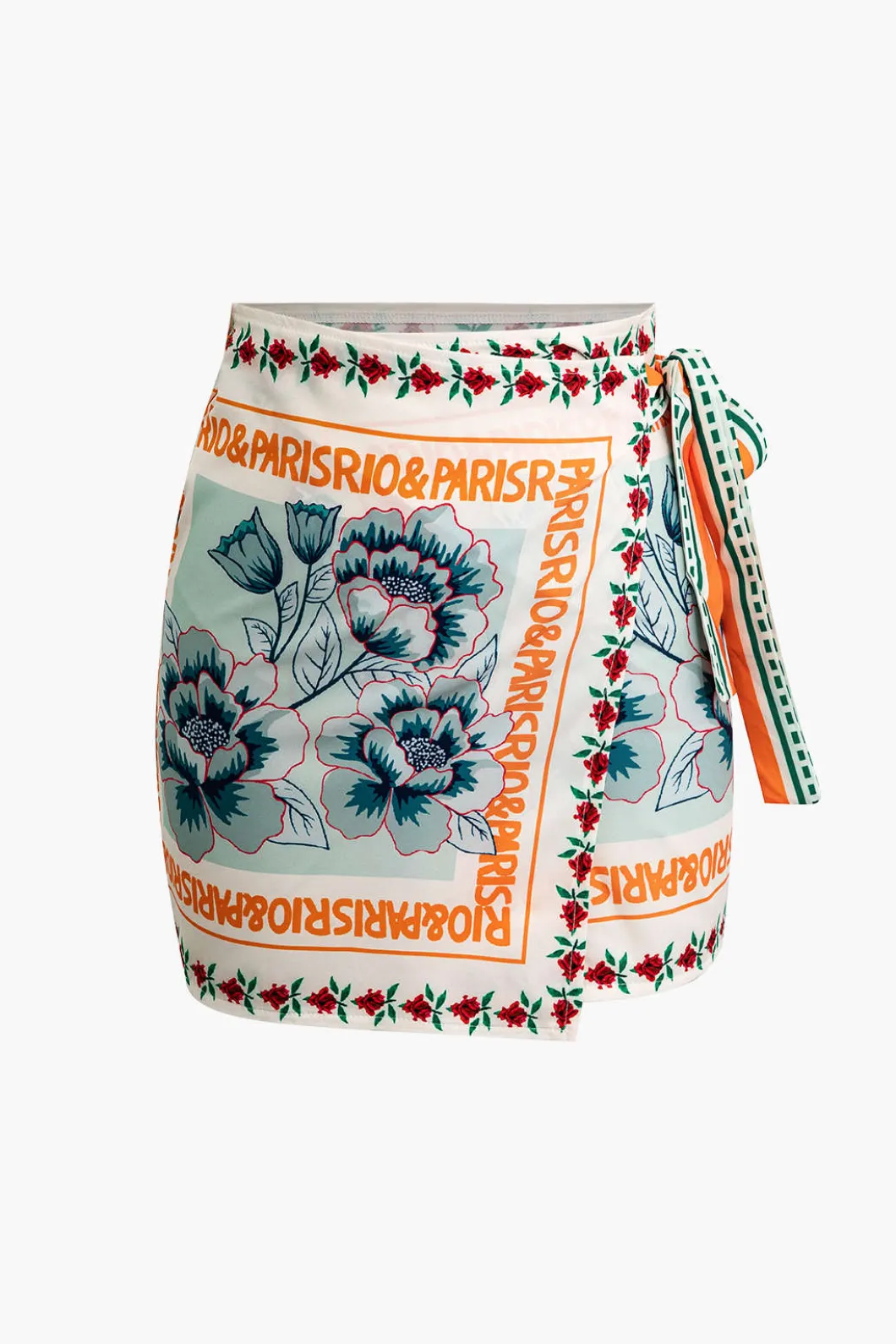 Floral Print Wrap Knot Mini Skirt>MICAS New
