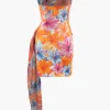 Floral Print Wrap Ruched Strapless Mini Dress>MICAS Best