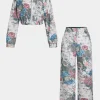 Floral Print Zipper Stand Collar Top And Trousers Set>MICAS Best