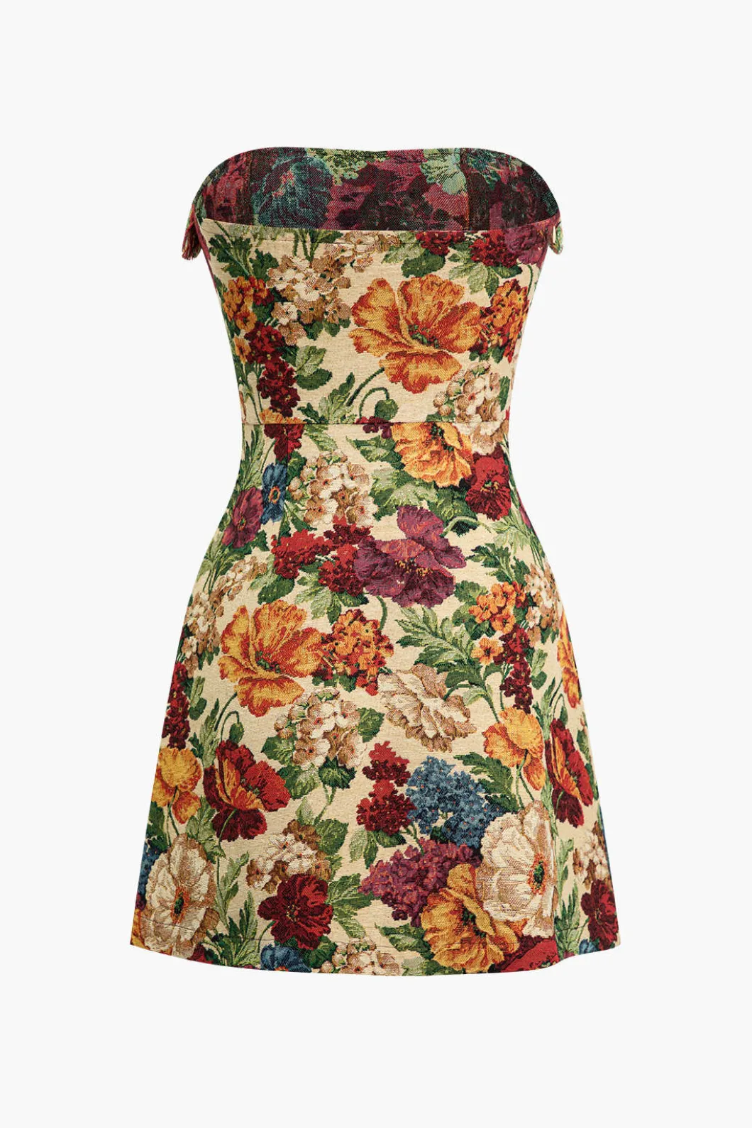 Floral Print Zipper Strapless Mini Dress>MICAS Clearance