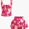 Floral Print Zip-Up Top And Ruffle Skirt Set>MICAS Hot