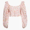 Floral Puff Sleeve Tie Front Blouse>MICAS Sale