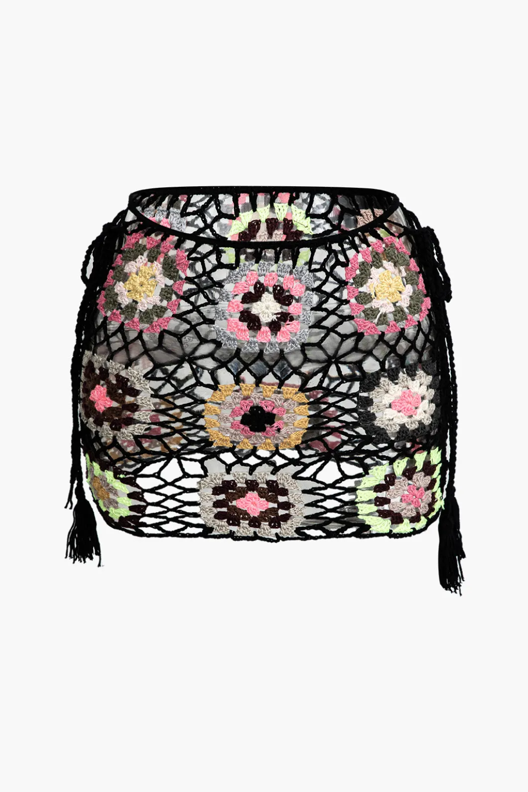 Flower Embroidery Hollow Out Crochet Knit Mini Skirt>MICAS Fashion