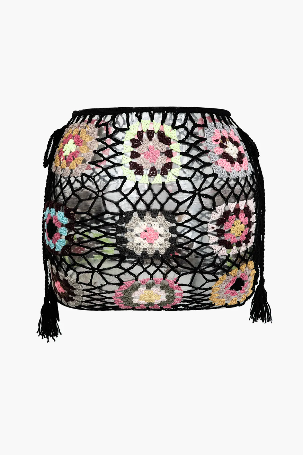 Flower Embroidery Hollow Out Crochet Knit Mini Skirt>MICAS Fashion