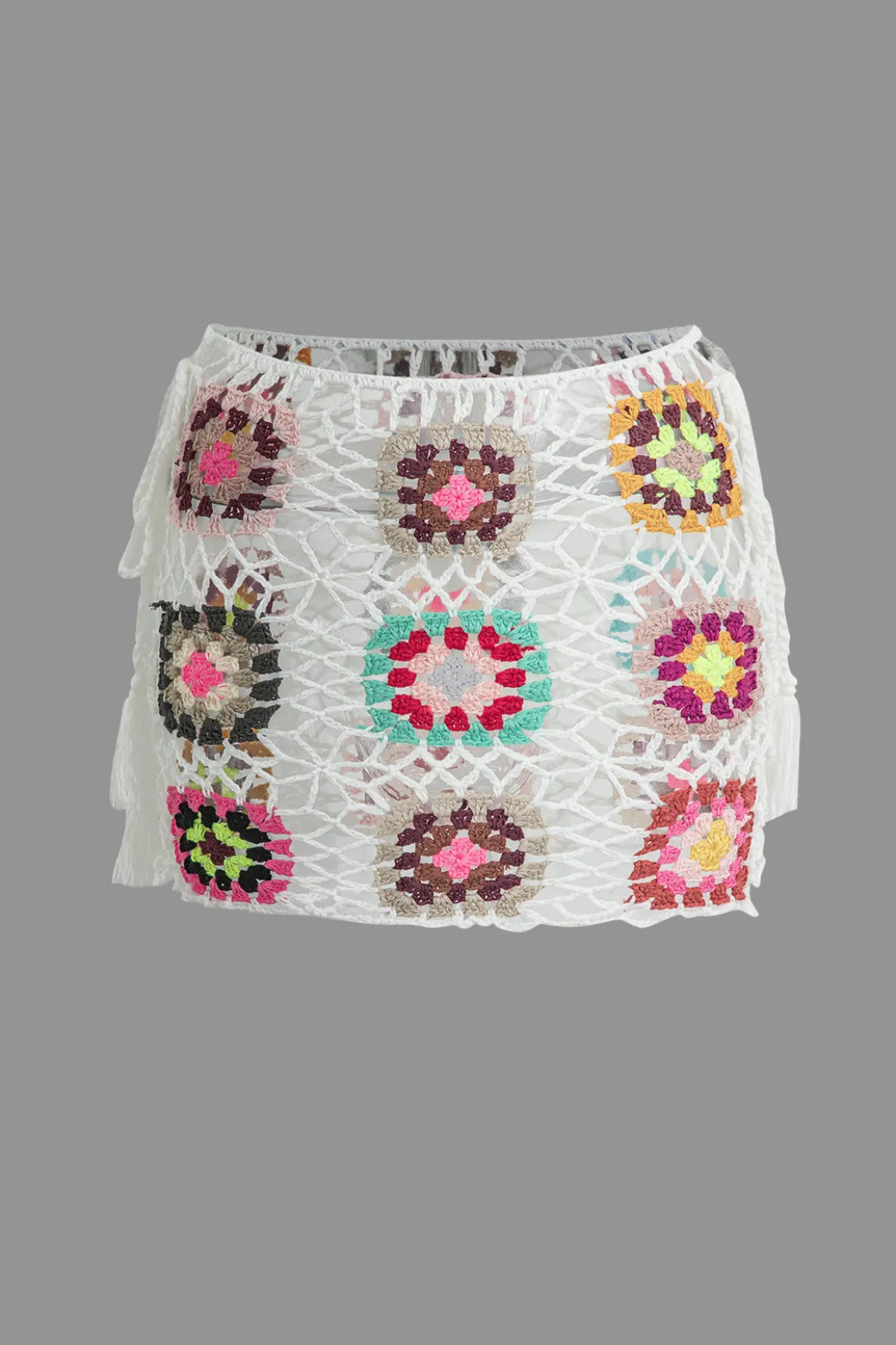 Flower Embroidery Hollow Out Crochet Knit Mini Skirt>MICAS Fashion