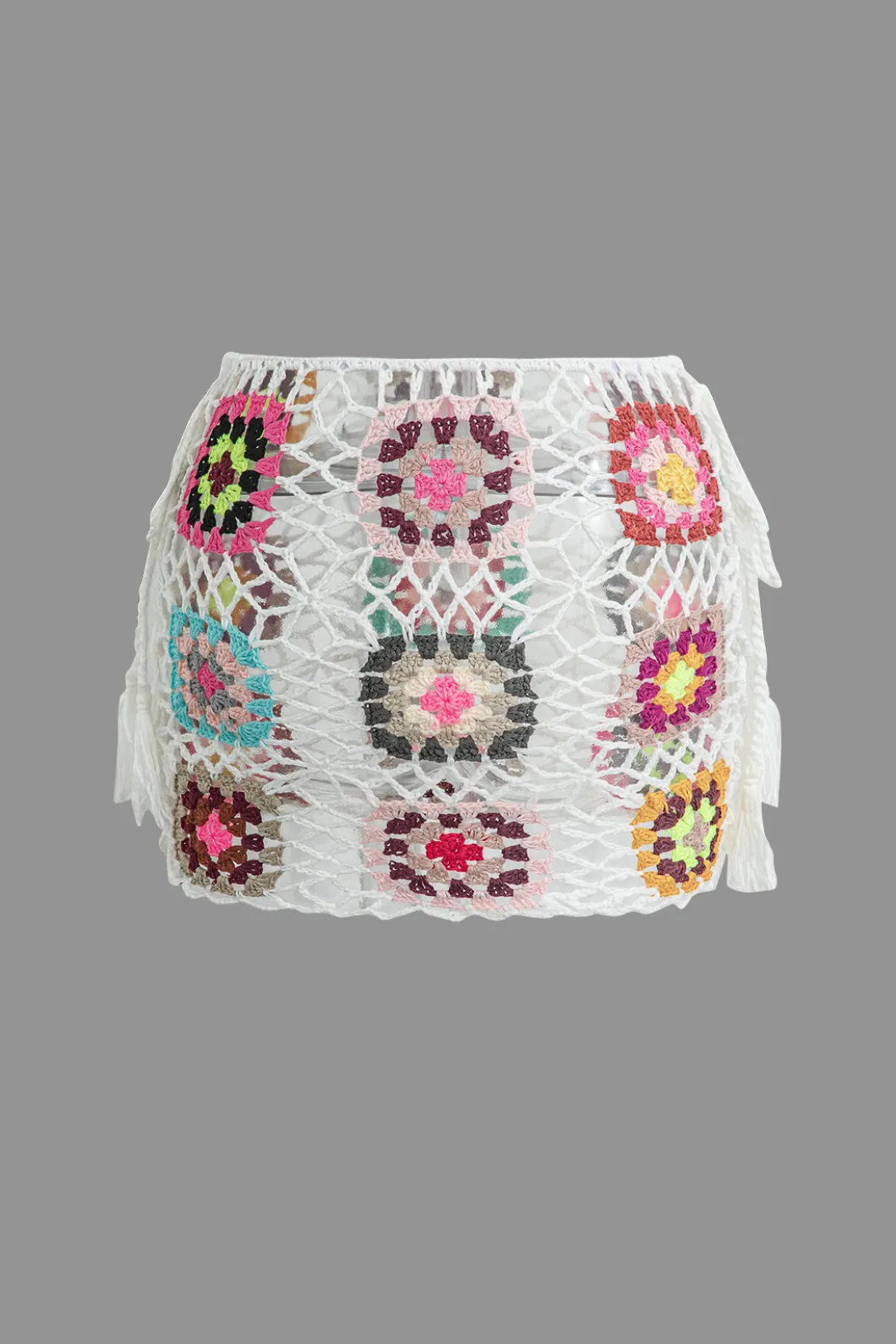 Flower Embroidery Hollow Out Crochet Knit Mini Skirt>MICAS Fashion