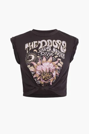 Flower Print Hem Knotted Short Sleeve T-Shirt>MICAS Outlet