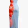 Flower Print Slit Maxi Dress>MICAS New