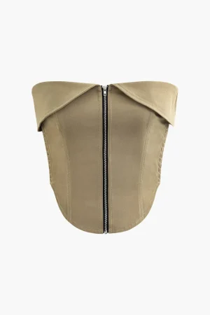 Foldover Smocked Side Zipper Tube Top>MICAS Sale