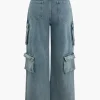 Frayed Pocket Cargo Wide Leg Jeans>MICAS Hot