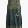 Frayed Cut Out Button Washed Denim Skirt>MICAS Outlet