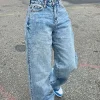Frayed Destroyed Wide Leg Jeans>MICAS New