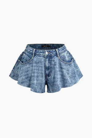 Frayed Hem Wide Leg Denim Shorts>MICAS Hot