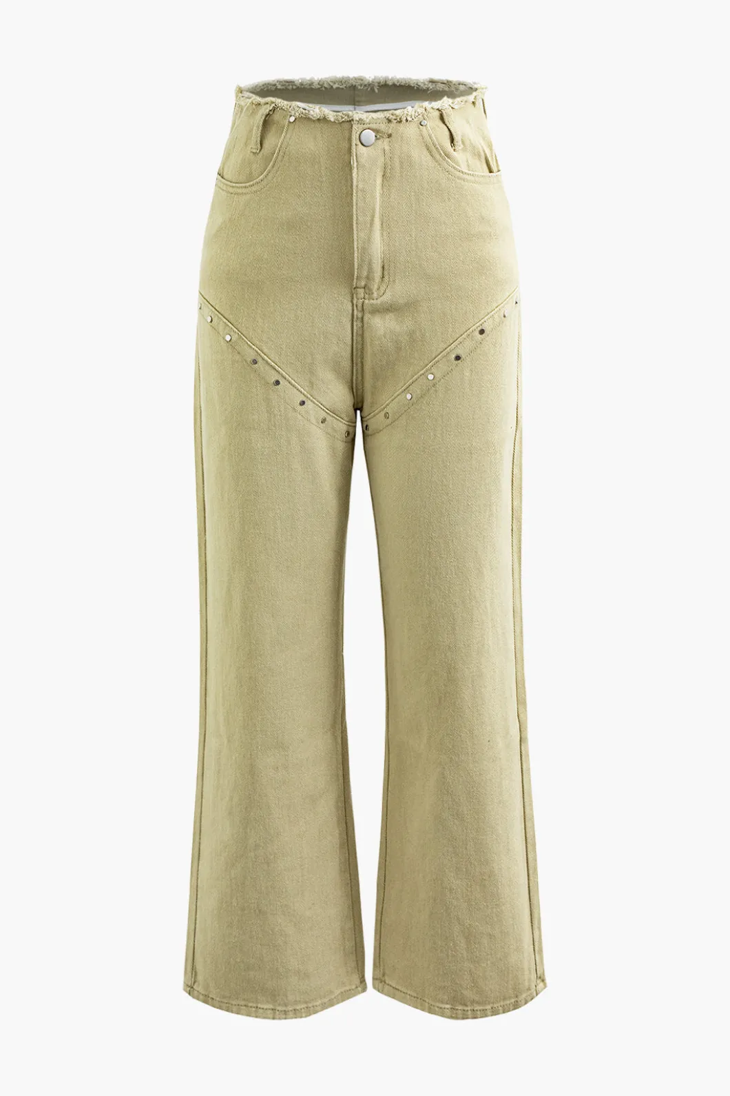 Frayed Waist Rivet Decor Straight Leg Pants>MICAS Outlet