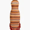 Fringe and Colorful Pattern Bohemian Halter Midi Dress>MICAS Sale
