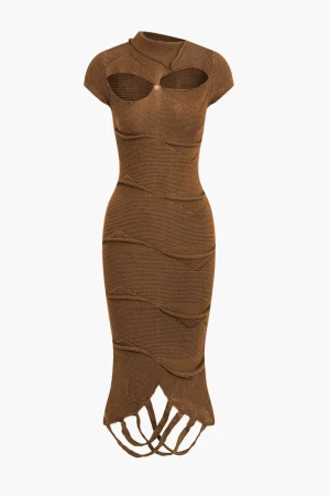 Fringe Hem Cut Out Knitted Midi Dress>MICAS Hot