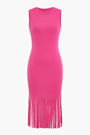Fringe Hem Sleeveless Midi Dress>MICAS Sale