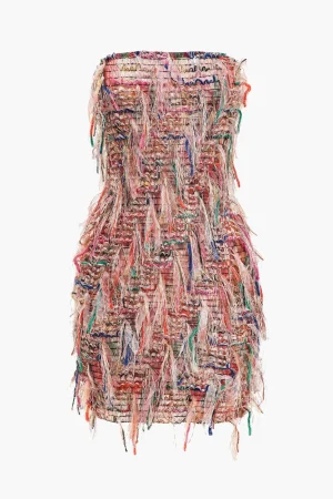 Fringe Mesh Strapless Mini Dress>MICAS Sale