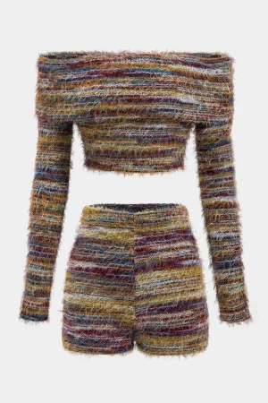 Fringe Off Shoulder Cropped Top And Shorts Set>MICAS Clearance