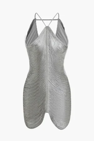 Fringe V-neck Mini Dress>MICAS Online