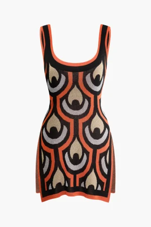 Geometric Pattern Knit Slit Sleeveless Mini Dress>MICAS Sale