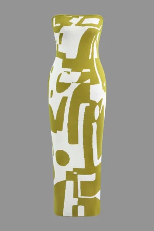 Geometric Pattern Strapless Knit Maxi Dress>MICAS Best