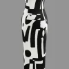 Geometric Pattern Strapless Knit Maxi Dress>MICAS Best