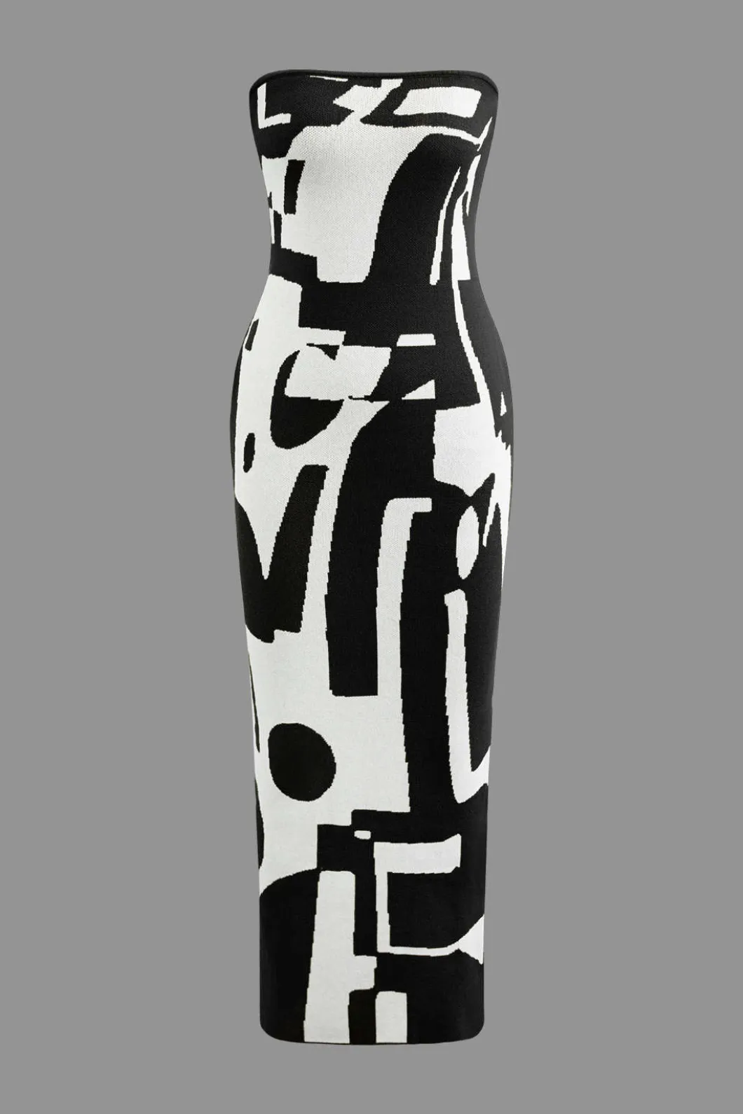 Geometric Pattern Strapless Knit Maxi Dress>MICAS Best