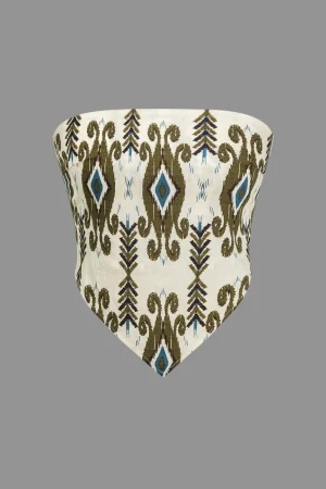 Geometric Print Tie Front Tube Top>MICAS Online