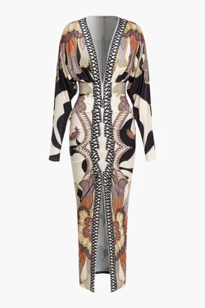 Geometric Print V-Neck Maxi Dress>MICAS Clearance