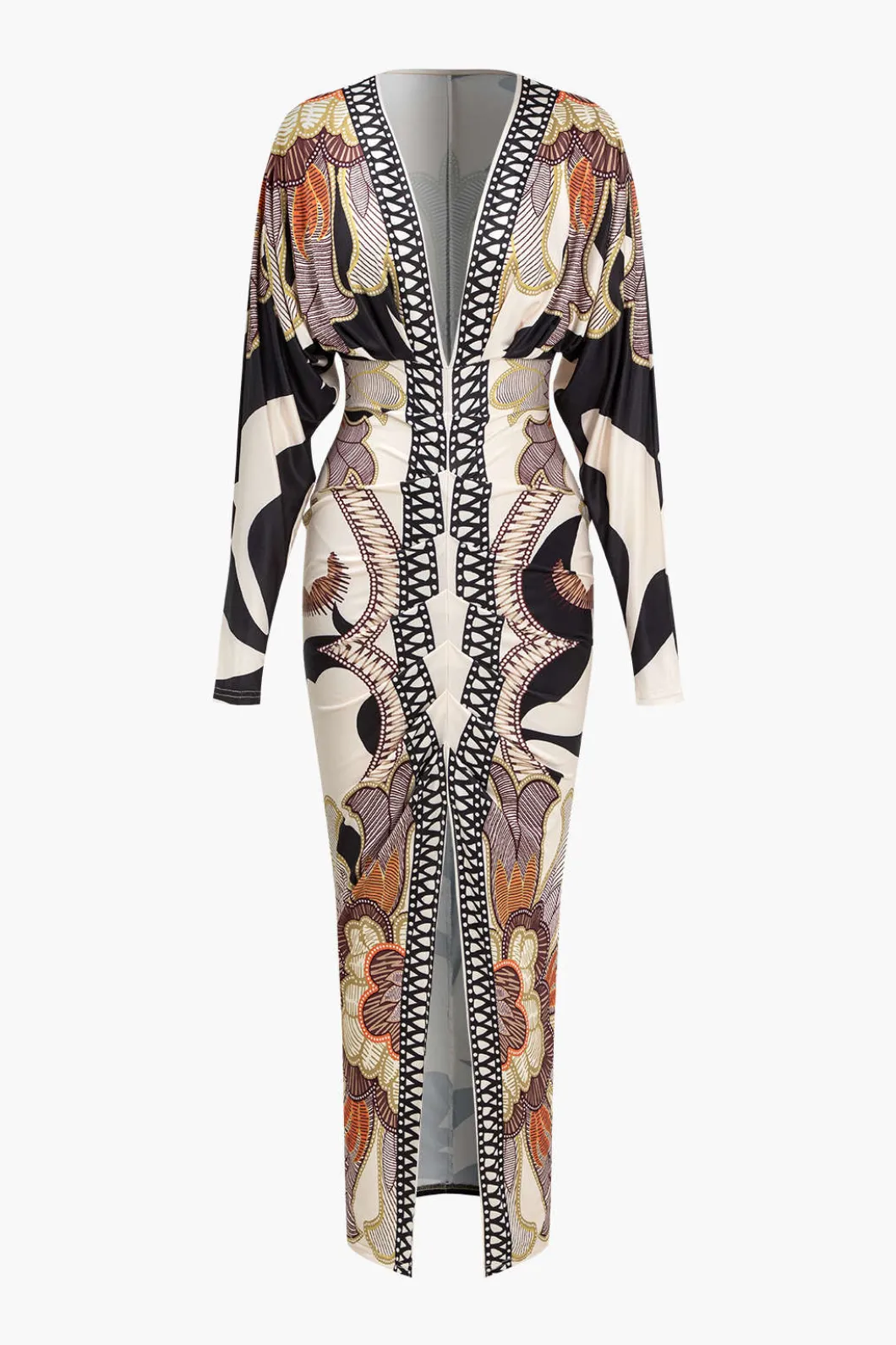 Geometric Print V-Neck Maxi Dress>MICAS Clearance