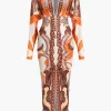 Geometric Print V-Neck Maxi Dress>MICAS Clearance