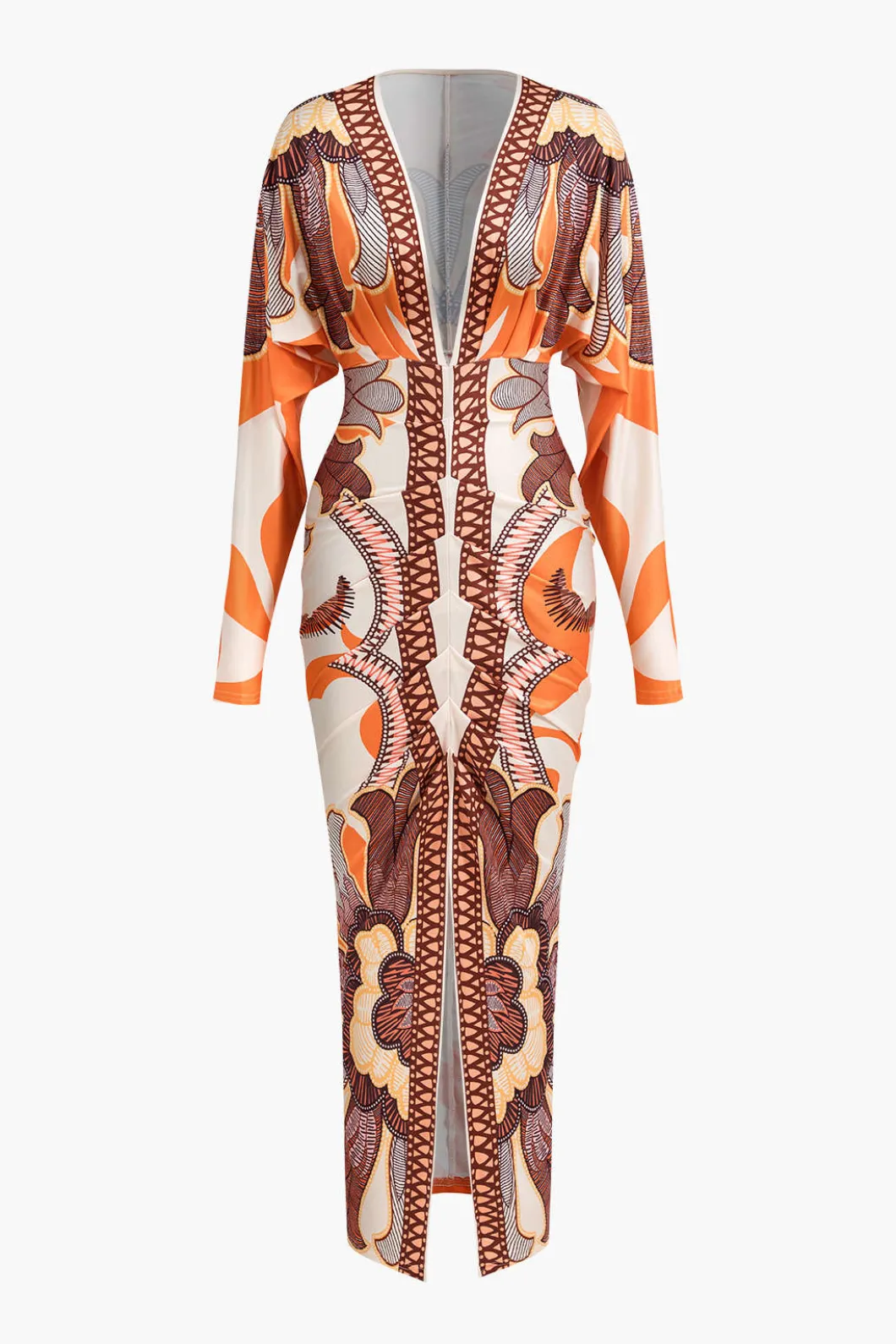 Geometric Print V-Neck Maxi Dress>MICAS Clearance