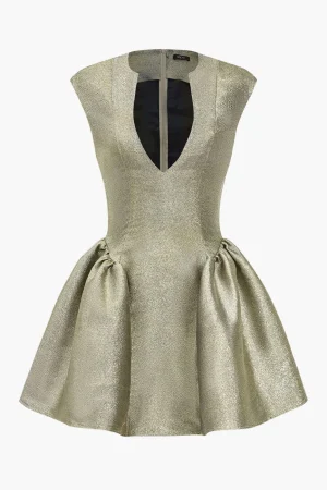 Glitter V-neck Mini Dress>MICAS Fashion