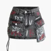 Graffiti Flap Pocket Denim Mini Skirt>MICAS Discount