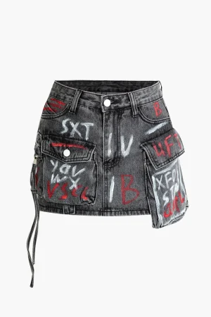 Graffiti Flap Pocket Denim Mini Skirt>MICAS Discount