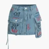 Graffiti Flap Pocket Denim Mini Skirt>MICAS Discount